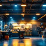 A photograph of a well-lit mechanic shop interior
