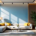 A photograph of a beautifully designed living room featuring a variety of overhead lighting options