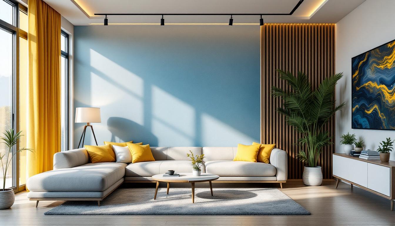 A photograph of a beautifully designed living room featuring a variety of overhead lighting options