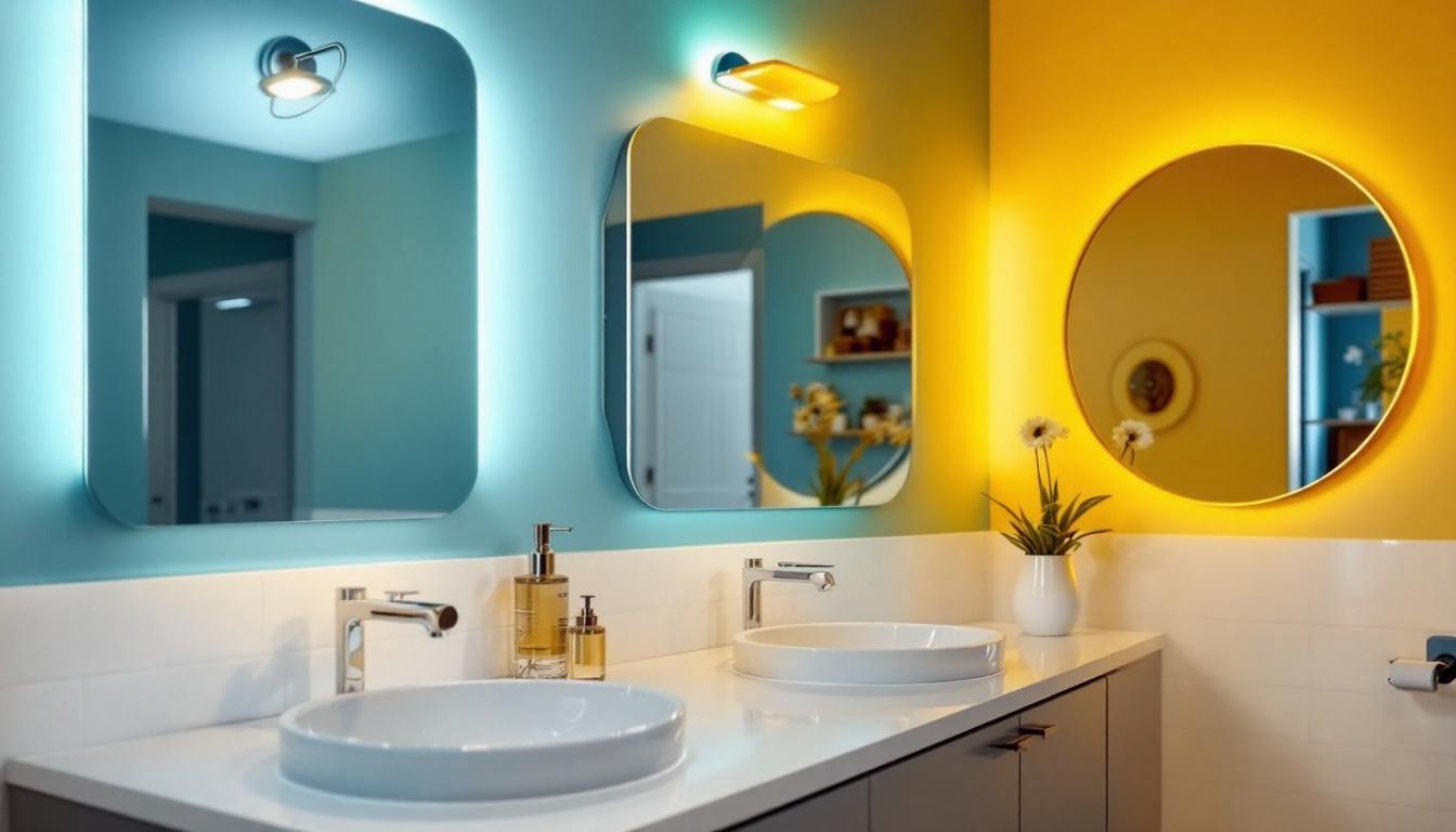 A photograph of a stylish bathroom featuring unique vanity lights that highlight the space