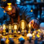 A photograph of a well-organized display of various types of led light bulbs