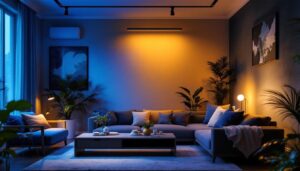 A photograph of a well-lit interior space featuring various styles of dimmable led canister lights in action
