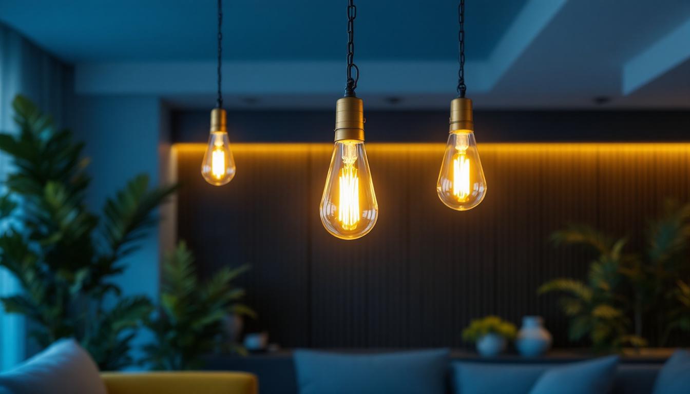 A photograph of a beautifully designed hanging chain light fixture in a stylish interior setting