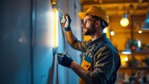 A photograph of a skilled electrician at work