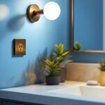 A photograph of a stylish vanity light fixture with an integrated outlet