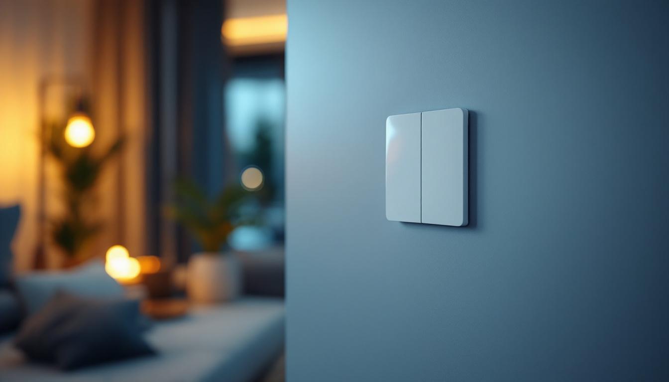 A photograph of a lighting contractor adjusting a modern led light dimmer in a stylish residential setting