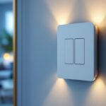 A photograph of capture a photograph of a stylish rocker double switch installed on a modern wall