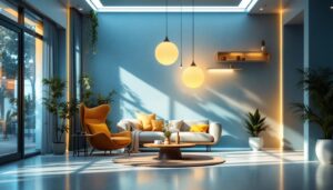A photograph of a beautifully lit interior space showcasing innovative lighting designs
