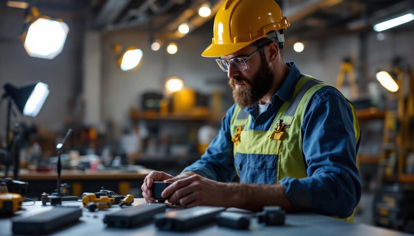 A photograph of a lighting contractor examining and comparing shunted and non-shunted tombstones in a well-lit workspace