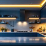 A photograph of a modern kitchen featuring sleek recessed lighting that highlights the space's design and functionality