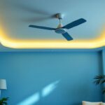 A photograph of a stylishly designed room featuring a modern ceiling fan that enhances both the lighting and overall aesthetic