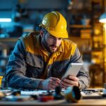 A photograph of a modern lighting contractor engaged in the process of exploring innovative lighting designs and technologies