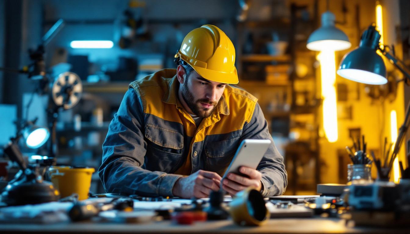 A photograph of a modern lighting contractor engaged in the process of exploring innovative lighting designs and technologies