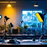 A photograph of a well-lit workshop scene featuring a variety of modern