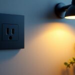 A photograph of a sleek black electric outlet installed in a modern
