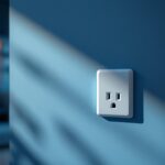 A photograph of a close-up shot of a modern electrical duplex outlet installed in a stylish interior setting