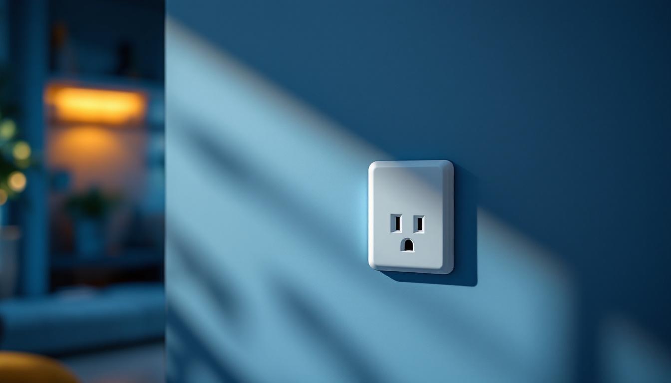 A photograph of a close-up shot of a modern electrical duplex outlet installed in a stylish interior setting