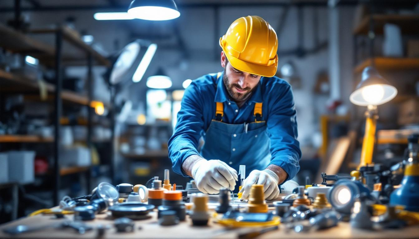 A photograph of a lighting contractor in action