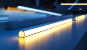 A photograph of a well-lit installation showcasing various led lighting channels in a modern space