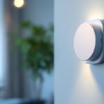 A photograph of a modern occupancy detector installed in a well-lit room