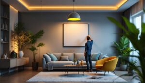 A photograph of a well-designed small lighting fixture in a stylish interior setting