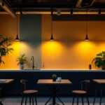 A photograph of capture a photograph of a well-lit interior space showcasing various rab lighting fixtures in use