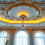 A photograph of a beautifully designed artistic ceiling in a well-lit space