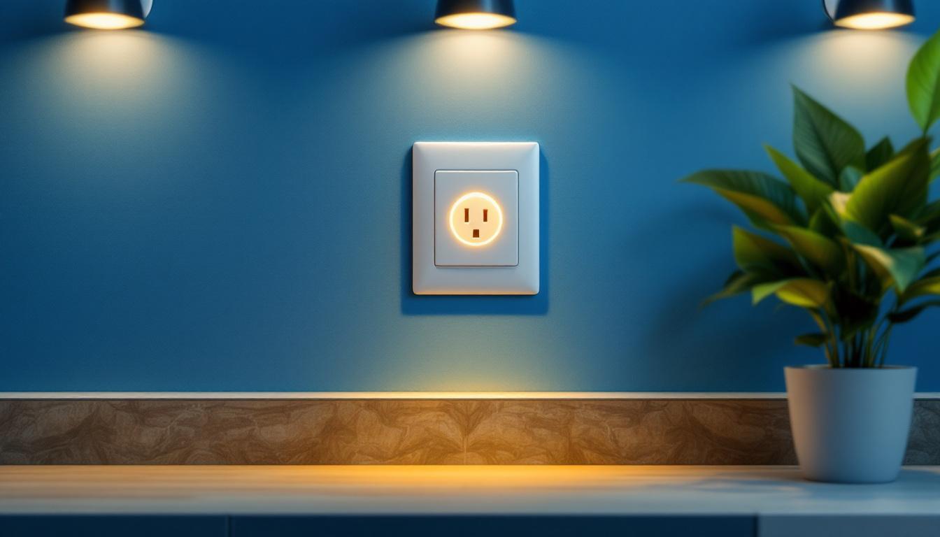 A photograph of a modern duplex power outlet elegantly integrated into a stylish interior setting