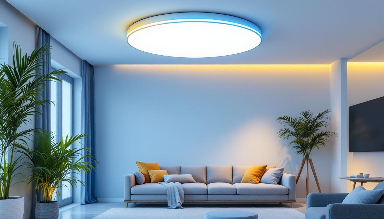 A photograph of a modern retractable ceiling light in a stylish interior setting