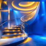 A photograph of a beautifully designed staircase featuring stylish ceiling lighting fixtures that illuminate the space
