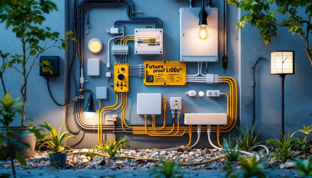 A photograph of a well-organized outdoor electrical box installation