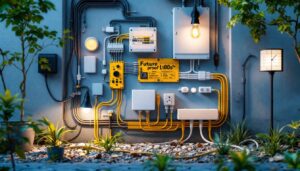 A photograph of a well-organized outdoor electrical box installation