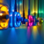 A photograph of a modern lighting installation featuring a variety of colored led outlets in a stylish interior setting