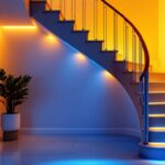 A photograph of a beautifully designed under stair lighting installation