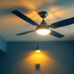 A photograph of a beautifully designed ceiling fan with an integrated light fixture installed in a well-lit room