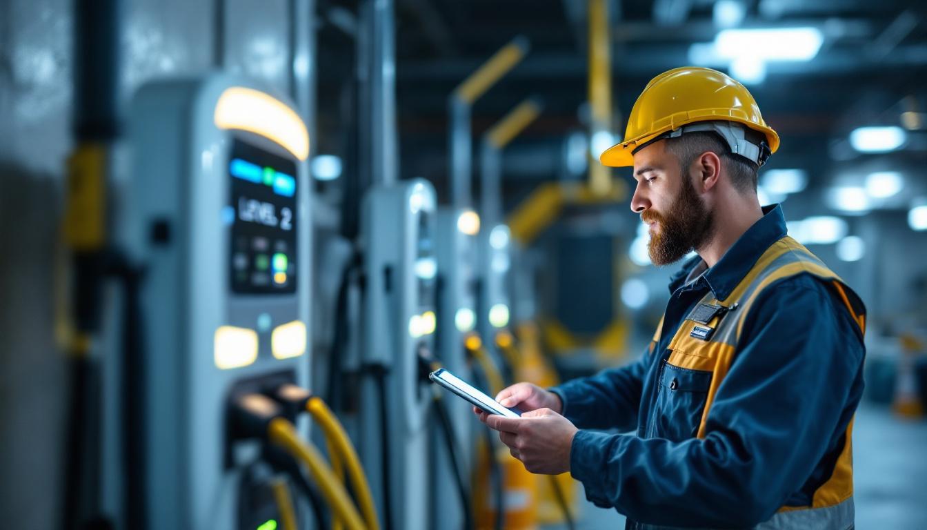 A photograph of a lighting contractor actively working on a project