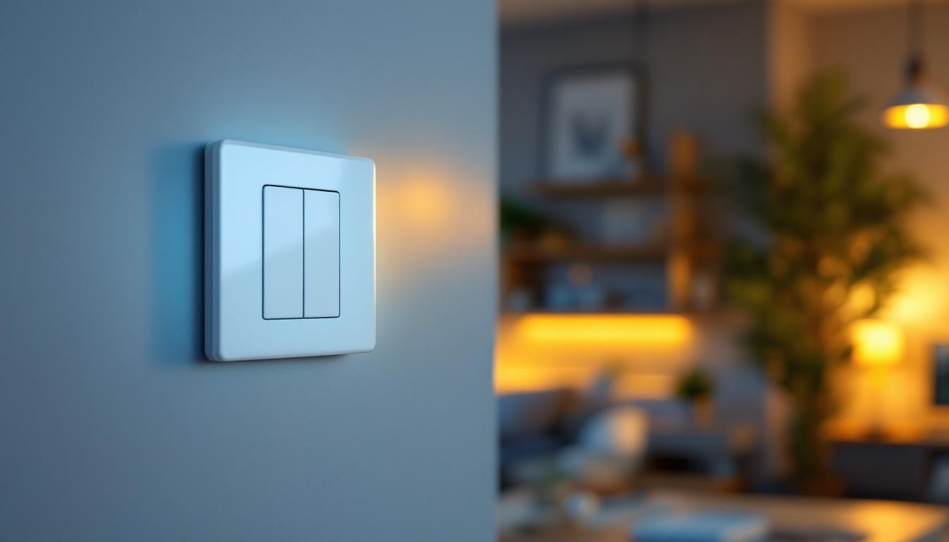 A photograph of a lighting contractor installing a three-way led dimmer switch in a modern home setting