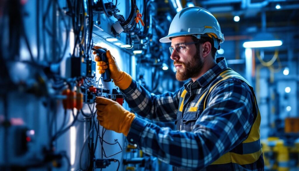 A photograph of a lighting contractor working on a shunted lighting system