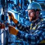 A photograph of a lighting contractor working on a shunted lighting system