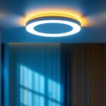 A photograph of a beautifully designed flushmount light fixture installed in a modern interior space