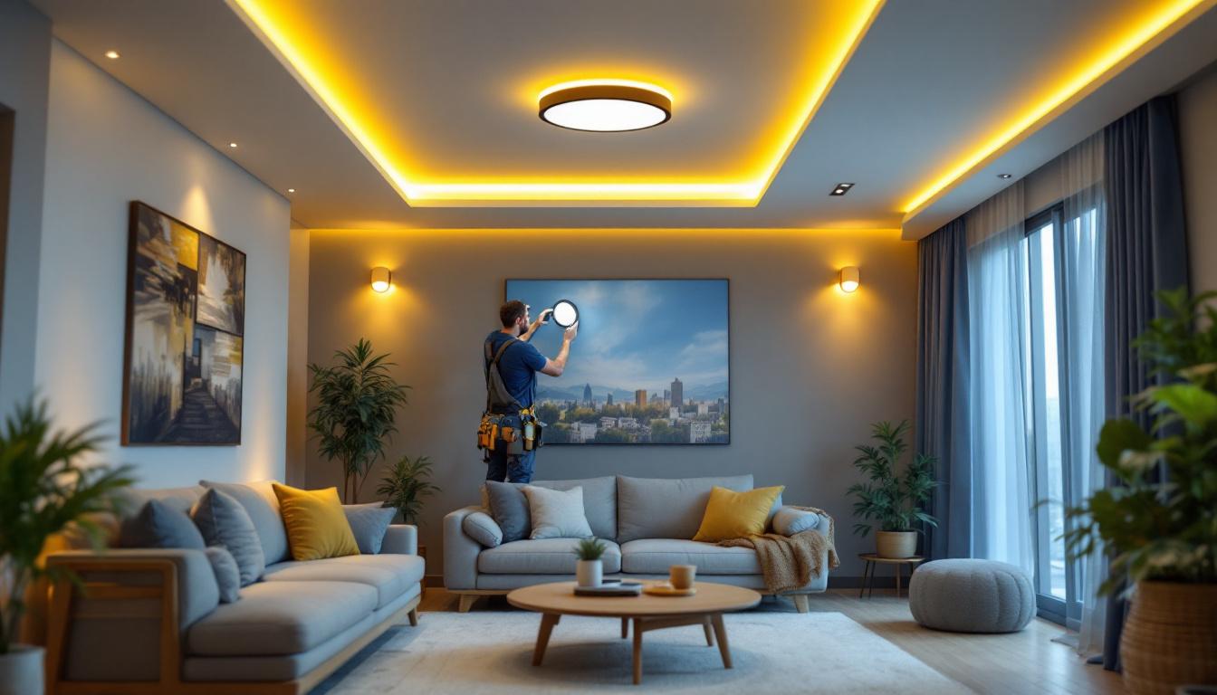 A photograph of a well-lit modern living space featuring sleek led ceiling can lights