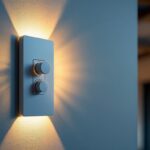 A photograph of a modern light switch with fan control installed on a stylish wall