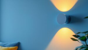 A photograph of a stylish wall lamp fixture elegantly illuminating a modern interior space
