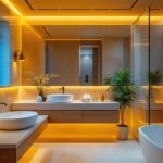 A photograph of a beautifully designed bathroom featuring led lighting