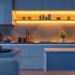 A photograph of a beautifully illuminated kitchen featuring sleek under cabinet led strip lighting