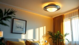 A photograph of a beautifully designed ceiling light fixture in a cozy