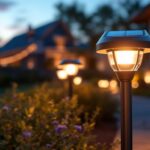 A photograph of a solar light installation in a well-lit outdoor setting at dusk