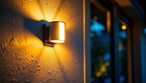 A photograph of a stylish outdoor led sconce mounted on a home exterior