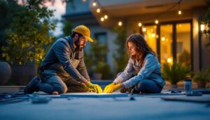 A photograph of a team of professionals collaborating on an outdoor project