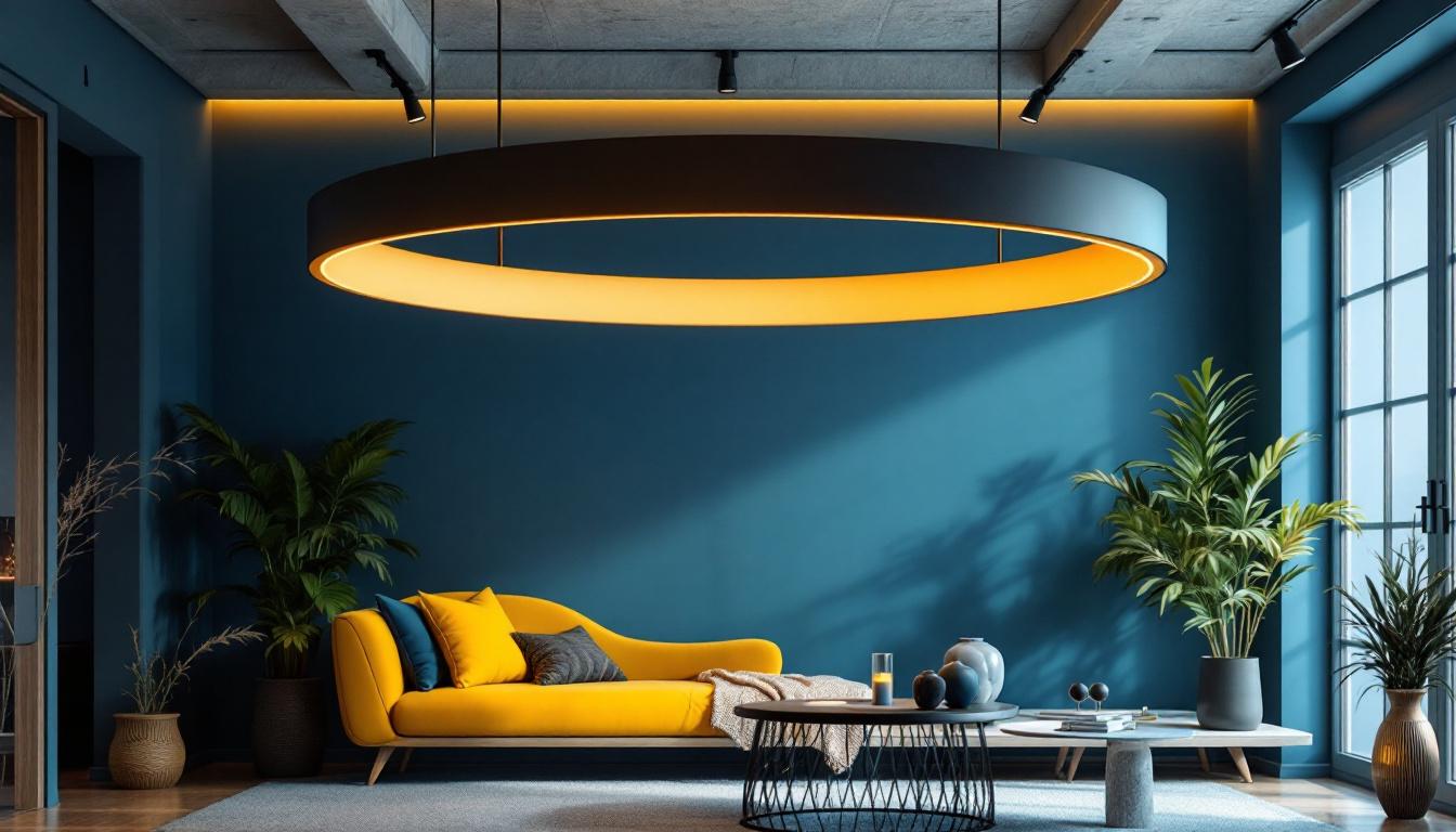 A photograph of a beautifully designed large hanging light fixture in a stylish interior setting